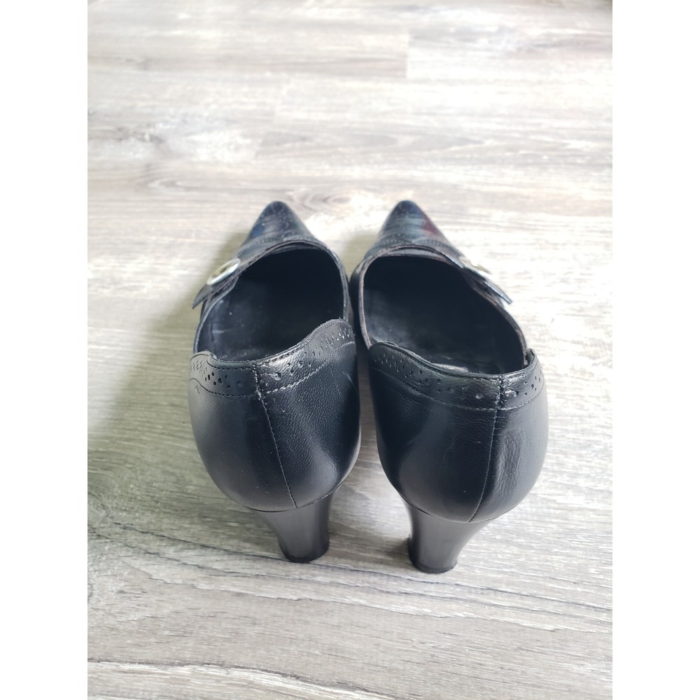Brighton Trent Sz 7M Heels Black Leather Silver Button Point Toe Shoes Western - Picture 6 of 6